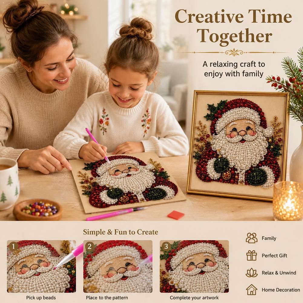 Art Craft Adult - Weihnachtsmann Perlen-Kunst DIY-Set Gerahmte Perlen-Stickerei Wanddekoration