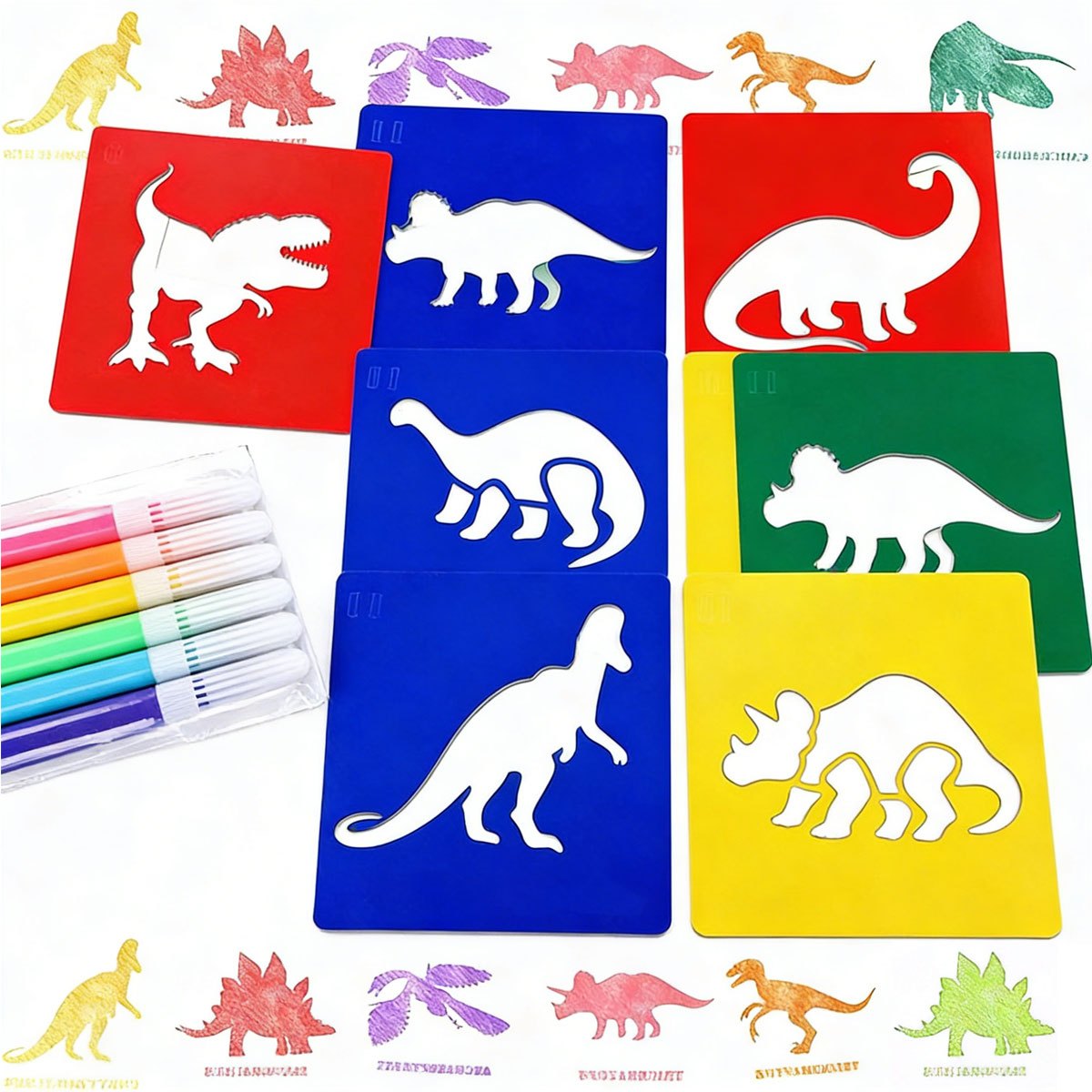 Art Craft Dinosaurs - 6 Stück Dinosaurier-Malschablonen mit 6 Stück