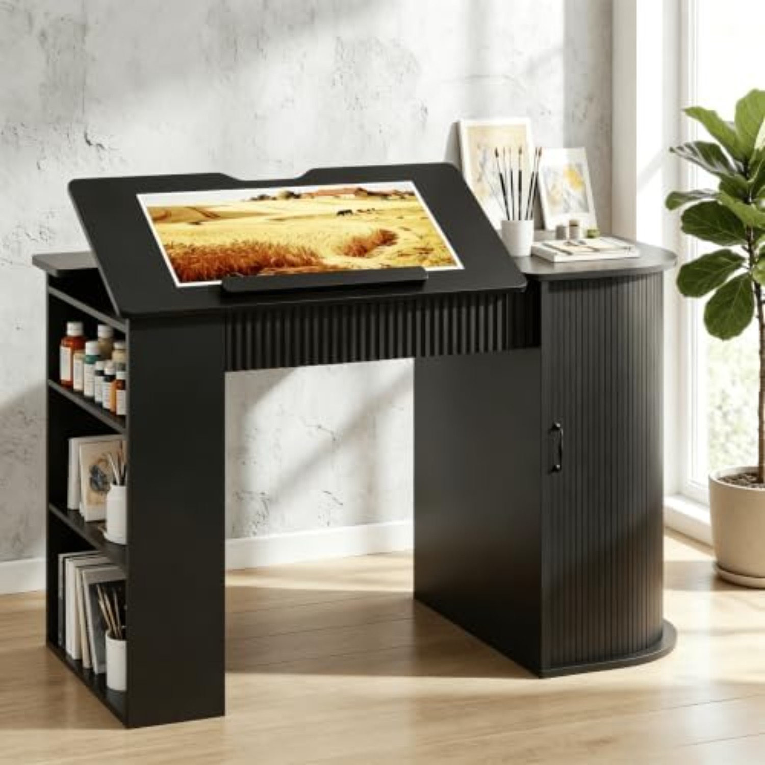 Art Craft Table - Zeichentisch mit Aufbewahrungsschrank und Schubladen, Verstellbarer