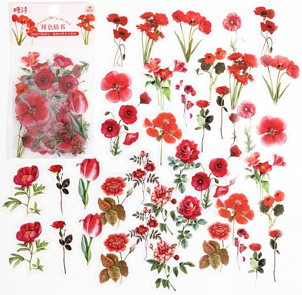 Art Craft Journal - 40 Stück Scrapbook-Aufkleber, PET, transparent, Blume,