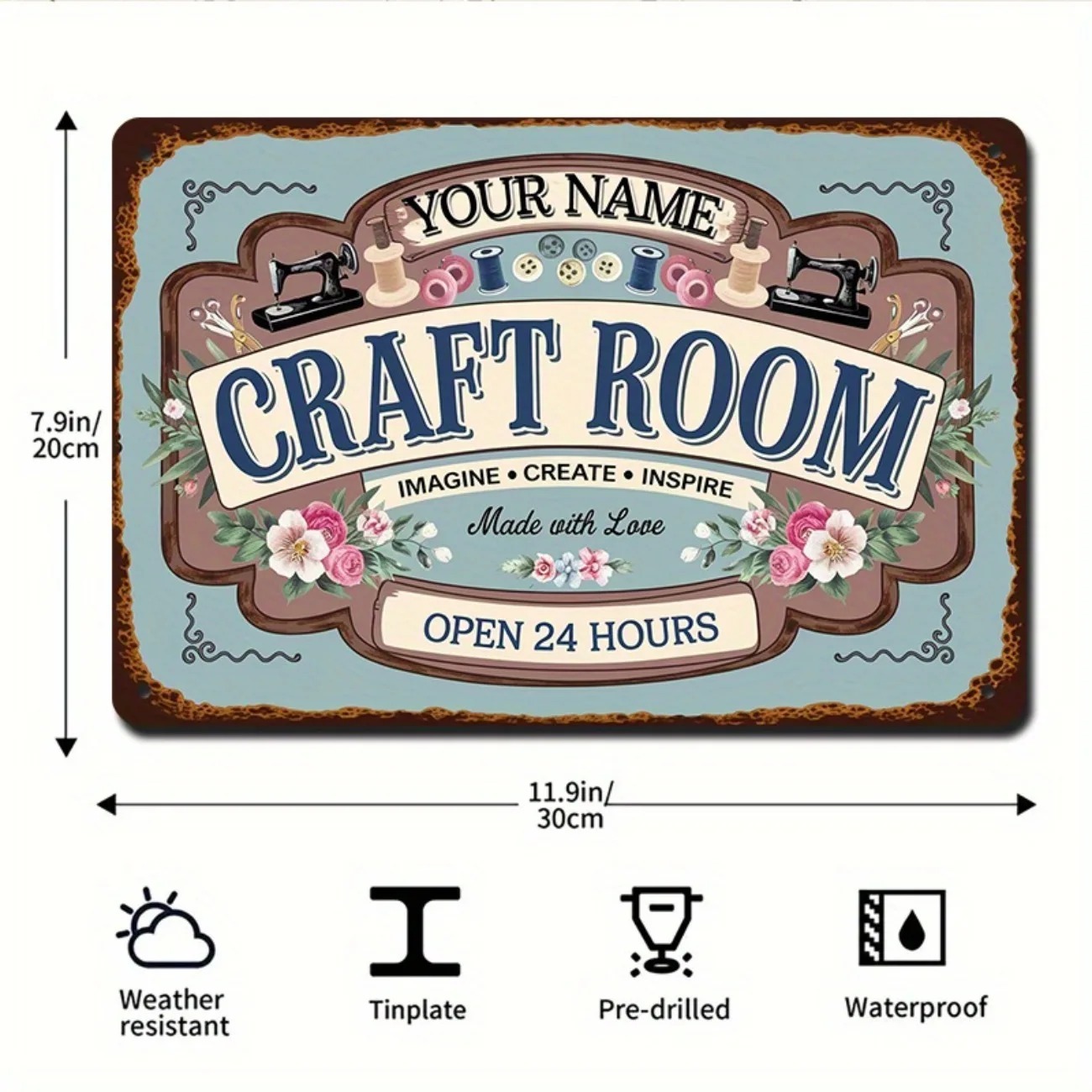 Art Craft Names - Personalisiertes Metallschild für den Bastelraum, Retro-Inspirationswandkunst