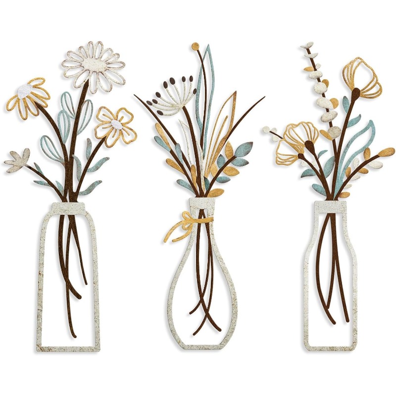 Art Craft Flower - 3 Stück Metallblumen Wanddekoration Kunsthandwerk Rustikaler