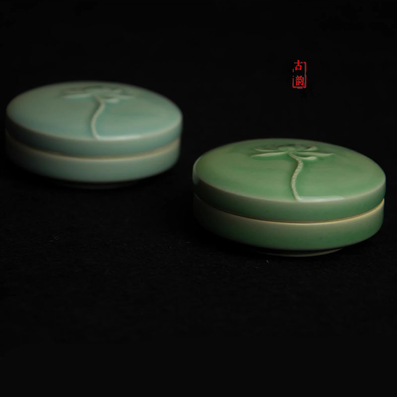 Stamping Ink Pad - Antike Tintenbox aus Celadon-Keramik, multifunktionaler Stempelbehälter