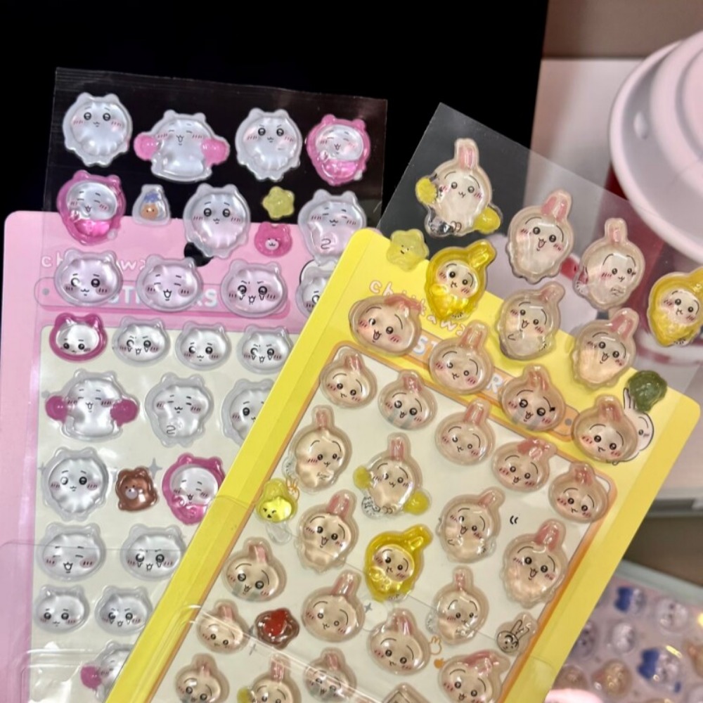Art Craft Journal - Niedliche Chiikawa 3D-Kristall-Prägeaufkleber DIY-Dekor-Abziehbilder für Studenten-Tagebücher,