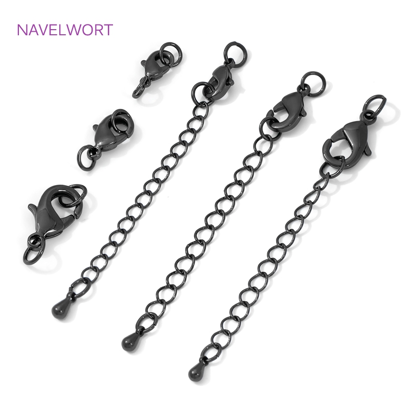 Art Craft Ideas - Schwarzer Messing-Karabinerverschluss und Verlängerungskette, Verschluss für